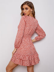 Women's sexy v-neck bubble long sleeve small floral dress Sai Feel