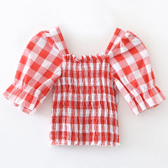 Women's small shirt high waist short tight collar plaid blouse Sai Feel