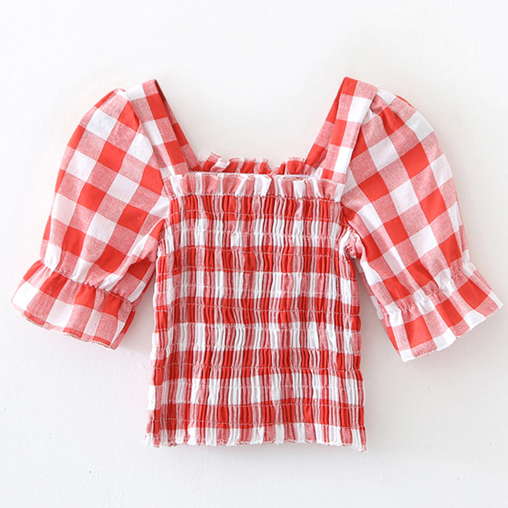 Women's small shirt high waist short tight collar plaid blouse Sai Feel