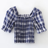Women's small shirt high waist short tight collar plaid blouse Sai Feel