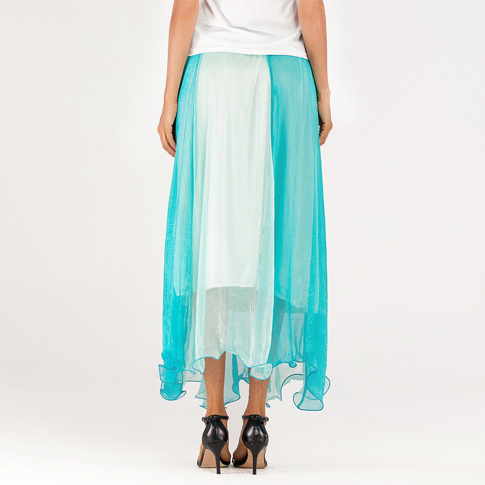Women's two-dress spliced skirt casual tie color beach A line dress Sai Feel