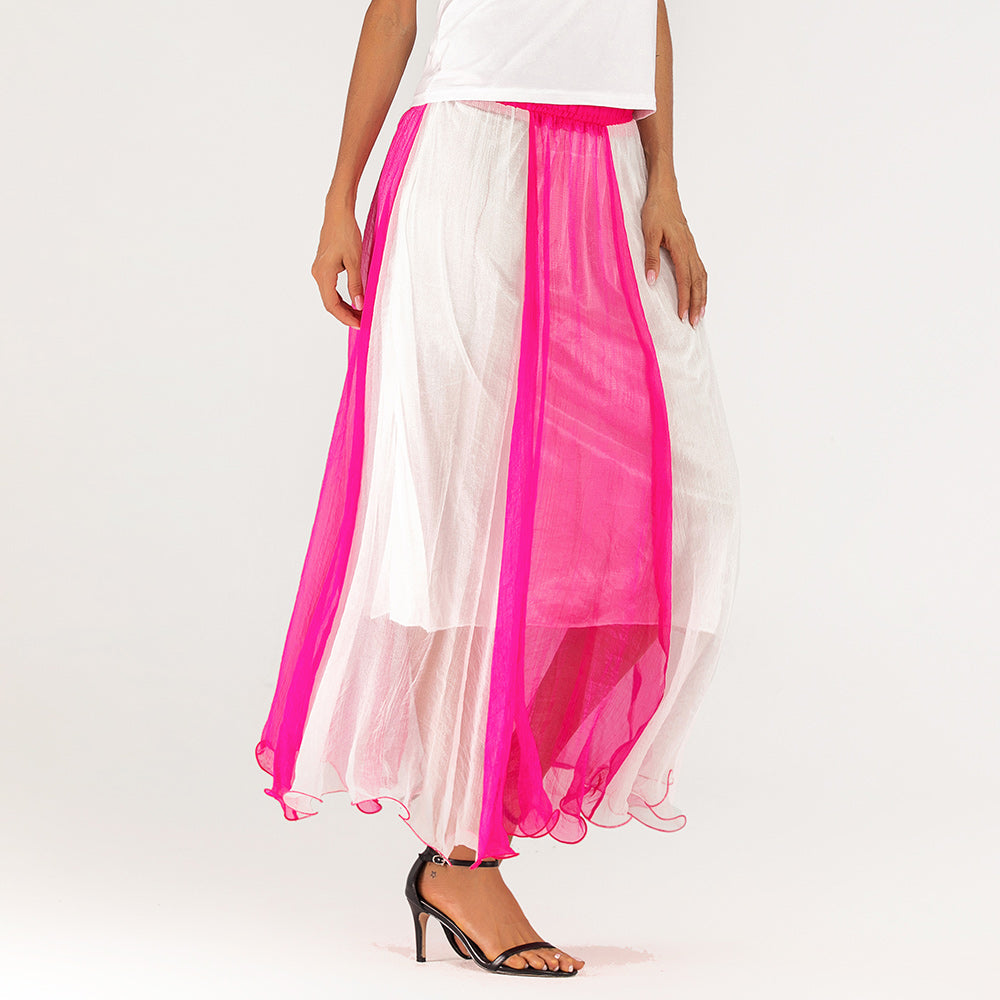Women's two-dress spliced skirt casual tie color beach A line dress Sai Feel