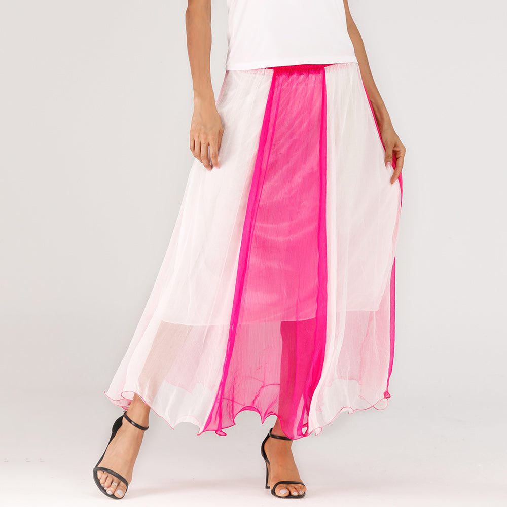Women's two-dress spliced skirt casual tie color beach A line dress Sai Feel