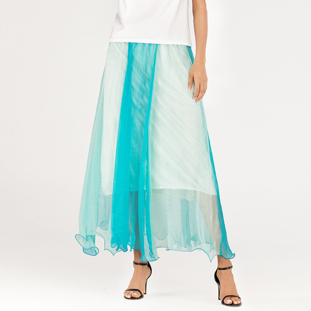 Women's two-dress spliced skirt casual tie color beach A line dress Sai Feel
