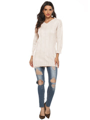 Women's v-neck jumper solid color loose medium length sweater Sai Feel