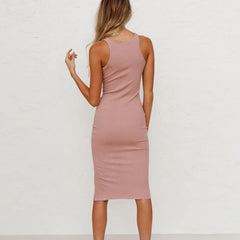 Women's vests pure color knitting sexy slit slim long dress Sai Feel