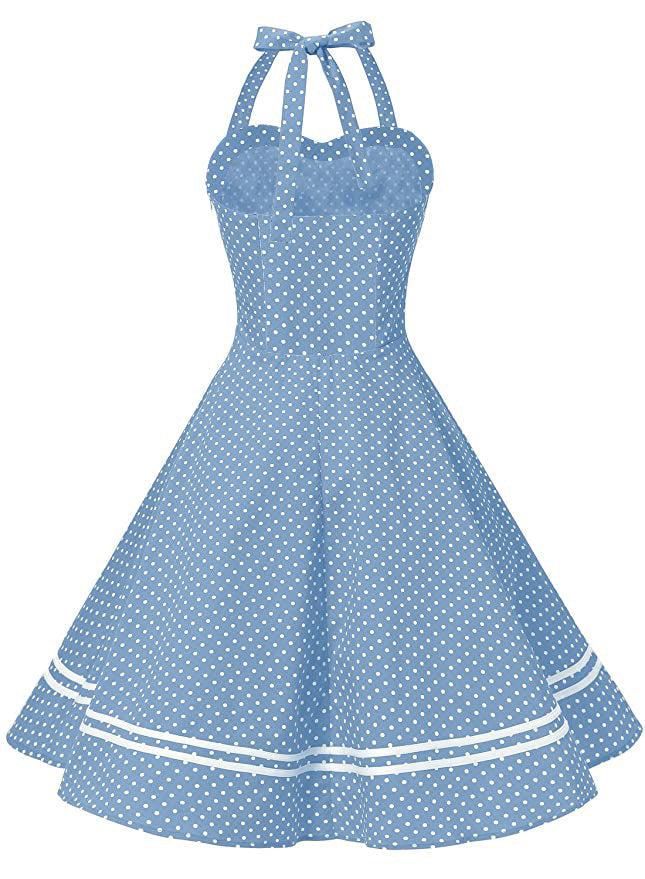 Womens 1950s Retro Rockabilly Princess Cosplay Dress Dot design Halter 50's 60's Party Costume Gown(S-2XL) Sai Feel