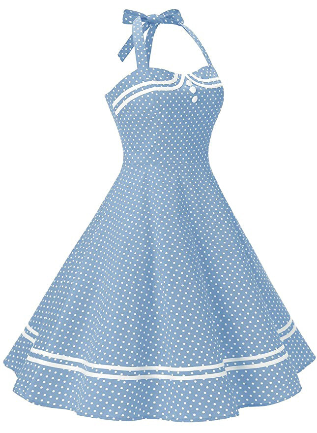 Womens 1950s Retro Rockabilly Princess Cosplay Dress Dot design Halter 50's 60's Party Costume Gown(S-2XL) Sai Feel