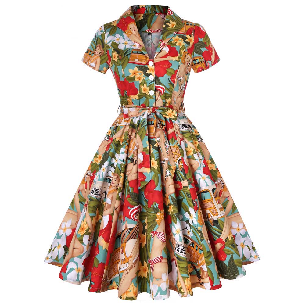 Womens 1950s Retro Rockabilly Princess Cosplay Dress Floral  50's 60's Party Costume Gown(S-2XL) Sai Feel