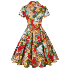 Womens 1950s Retro Rockabilly Princess Cosplay Dress Floral  50's 60's Party Costume Gown(S-2XL) Sai Feel