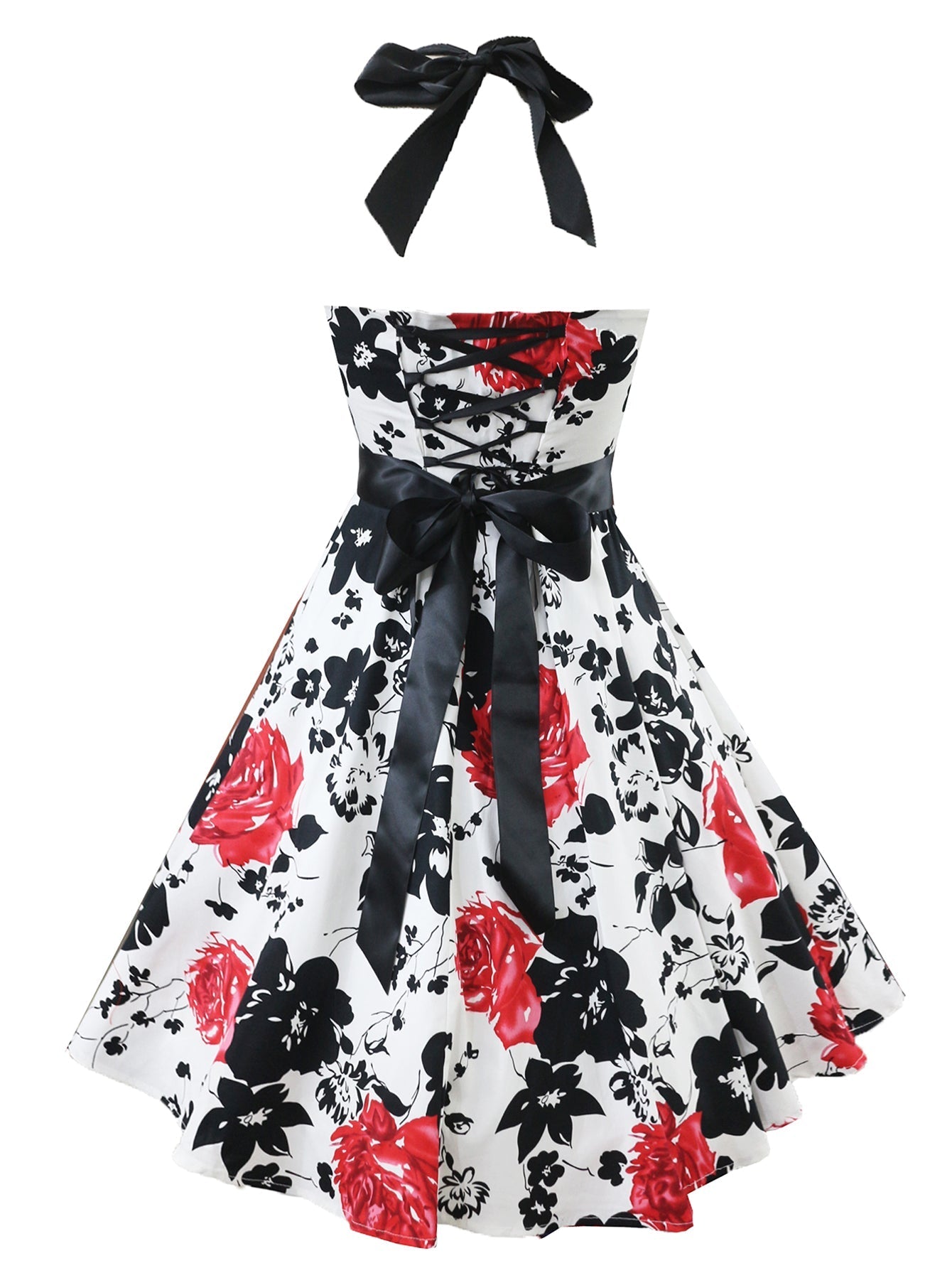 Womens 1950s Retro Rockabilly Princess Cosplay Dress Floral Halter 50's 60's Party Costume Gown(S-2XL) Sai Feel