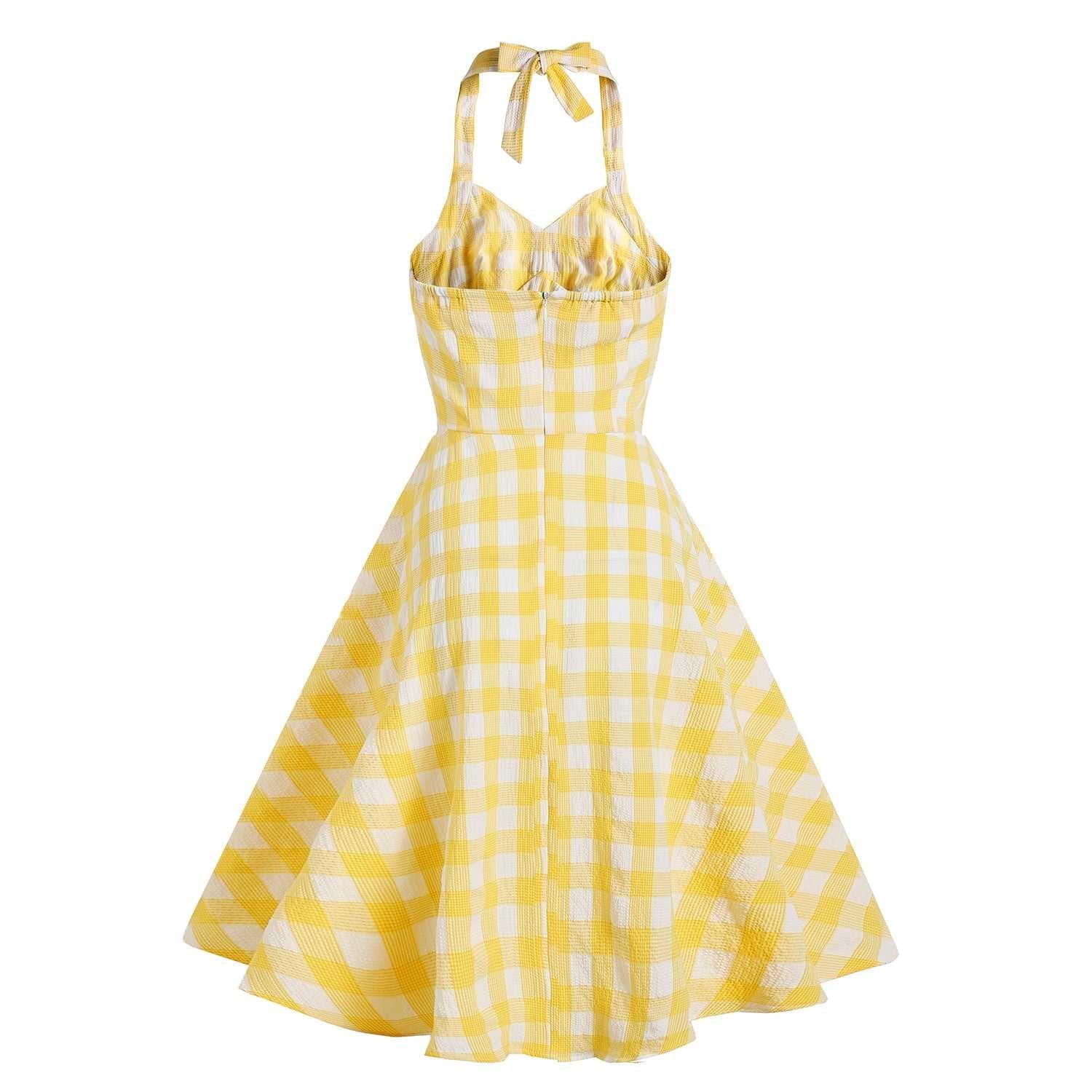 Womens 1950s Retro Rockabilly Princess Cosplay Dress plaid Halter 50's 60's Party Costume Gown(S-2XL) Sai Feel