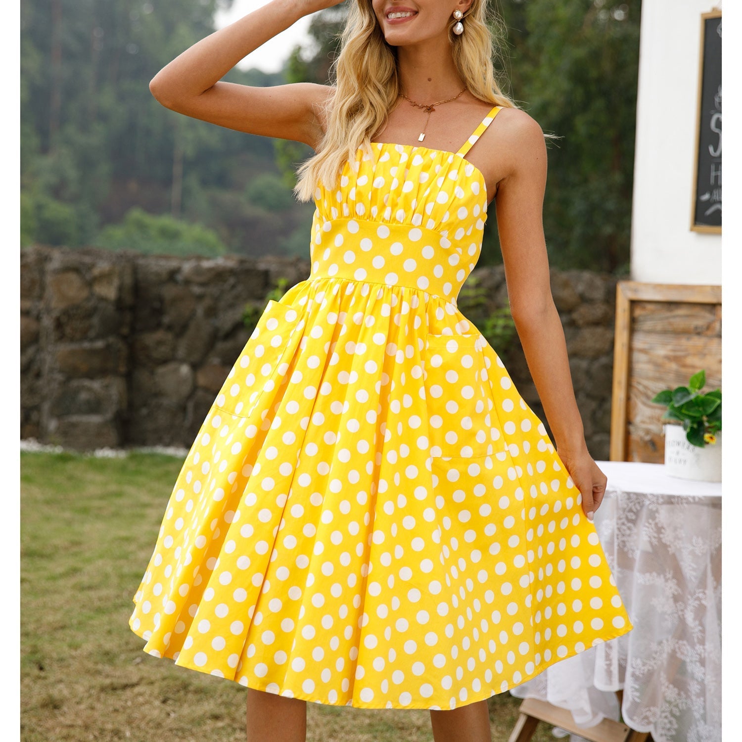 Womens 1950s Retro Rockabilly Princess Cosplay Dress with pockets polka dot apron 50's 60's Party Costume Gown(S-2XL) Sai Feel