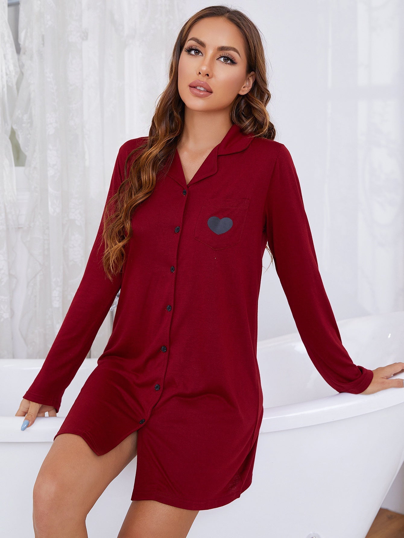 Womens Long Sleeve  Casual Cute Loungewear,Spring Autumn Summer Soft Comfortable Nightshirt nightgown sleepwear Sai Feel