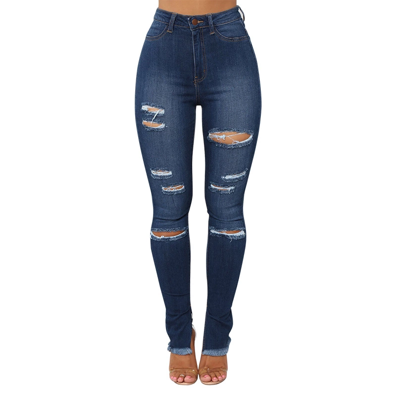 Womens Open Bottom Denim Pants Skinny Ripped Jeans for Women Sai Feel