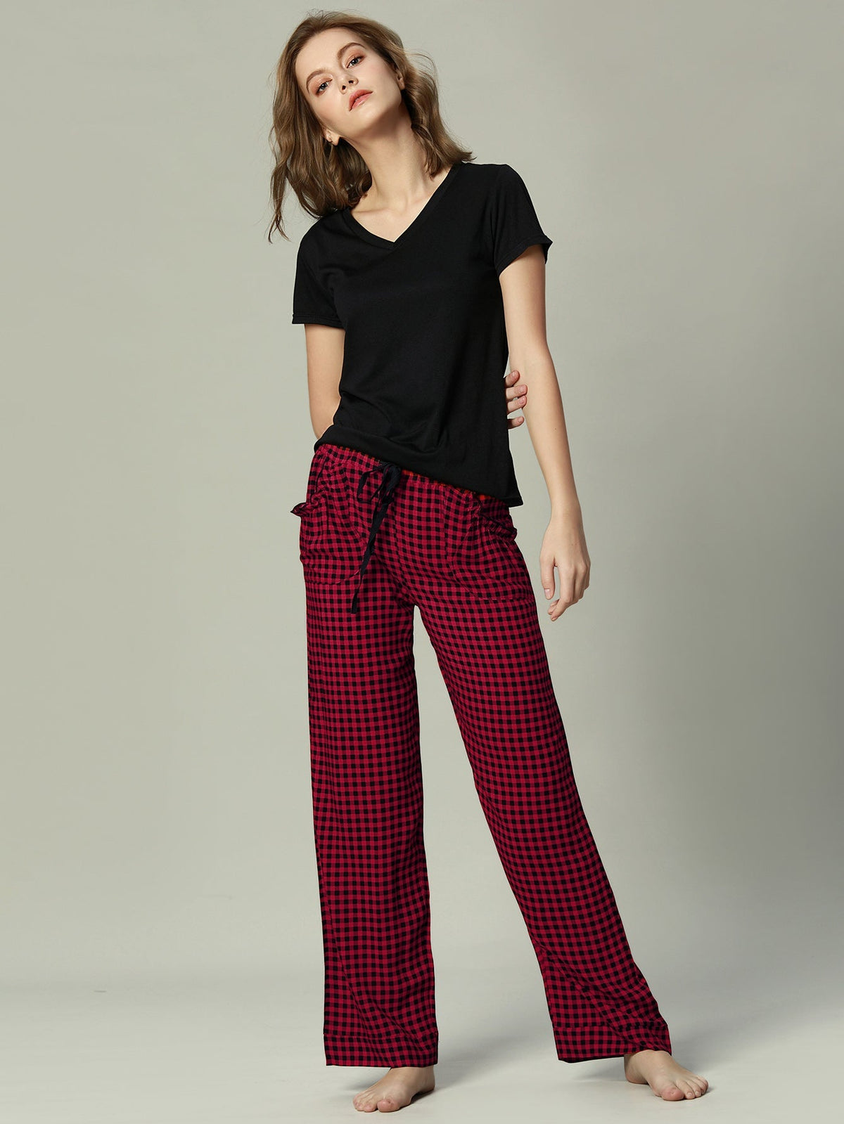 Womens' Pajama Set - Short Sleeve Shirt and Plaid Pajama Pants Pj Set;Home Nightwear Sleepsuit XS-XXL Loungewear set Sai Feel