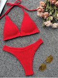 Womens Ribbed Tie Halter Two Piece Swimsuits Bikini Set Sexy Padded Strap Triangle Bathing Suit Sai Feel