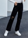 Womens Ripped Distressed Straight Jeans Classic Destroyed Hole  Jeans Sai Feel