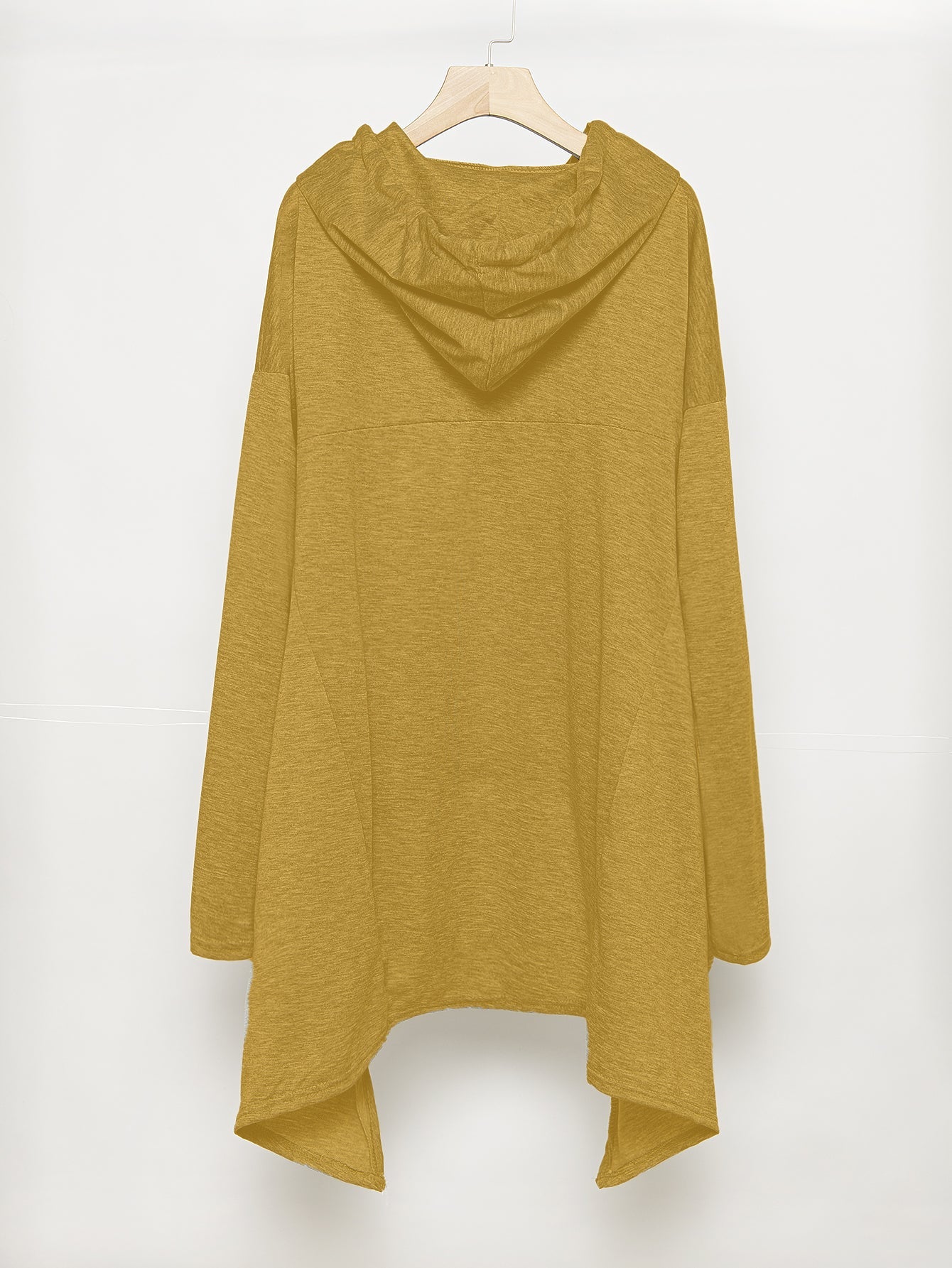 Womens Solid Color Draw Cord Coat Long Sleeve Loose Casual Irregular Long  Hoodies Sai Feel