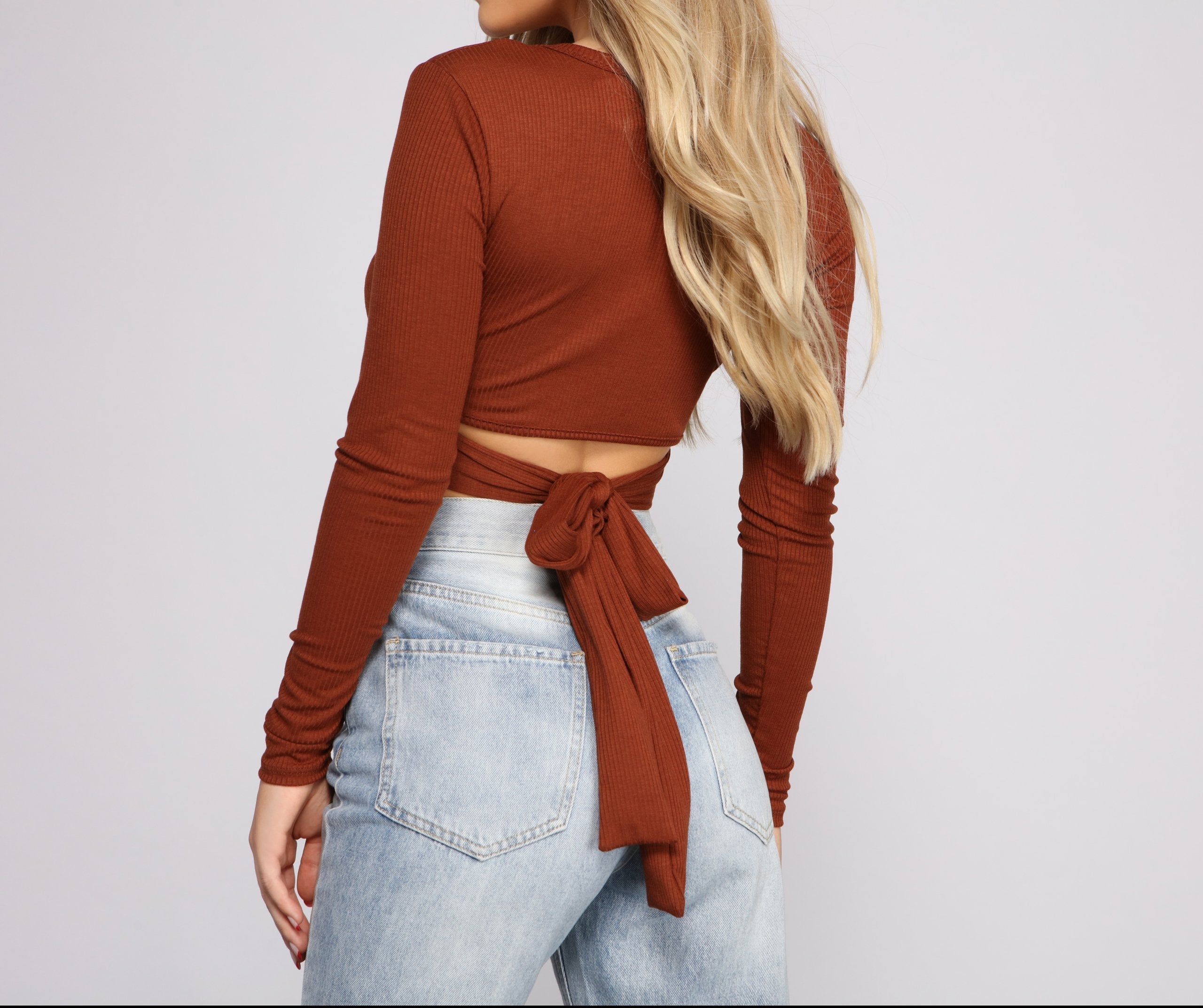 Wrap Waist Ribbed Crop Top Sai Feel