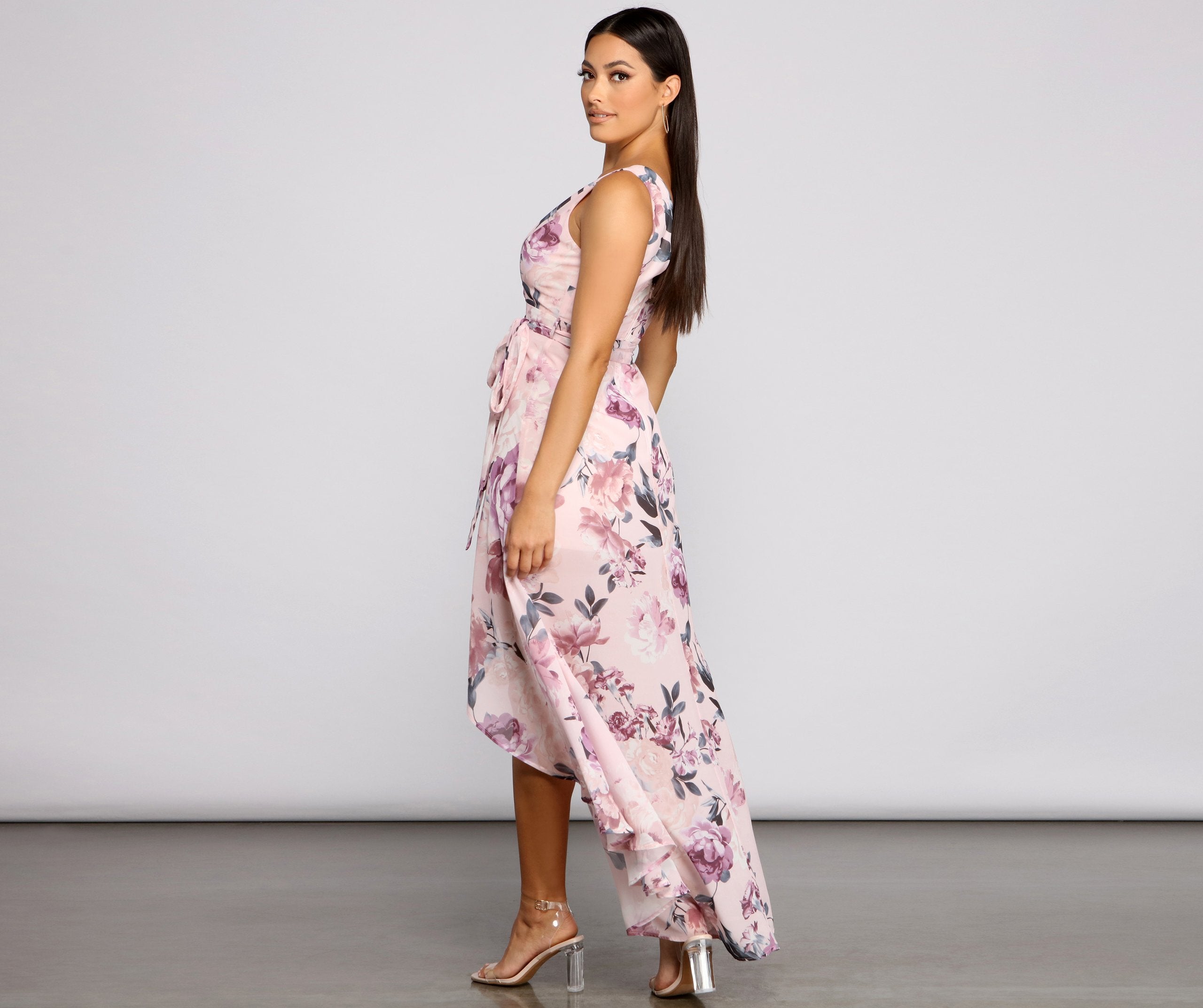 Wrapped In Romance Floral Chiffon Maxi Dress Sai Feel