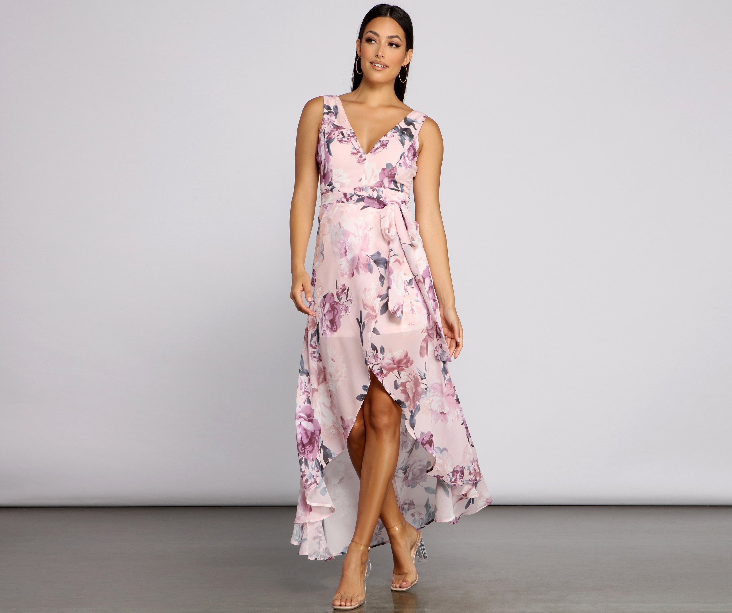 Wrapped In Romance Floral Chiffon Maxi Dress Sai Feel