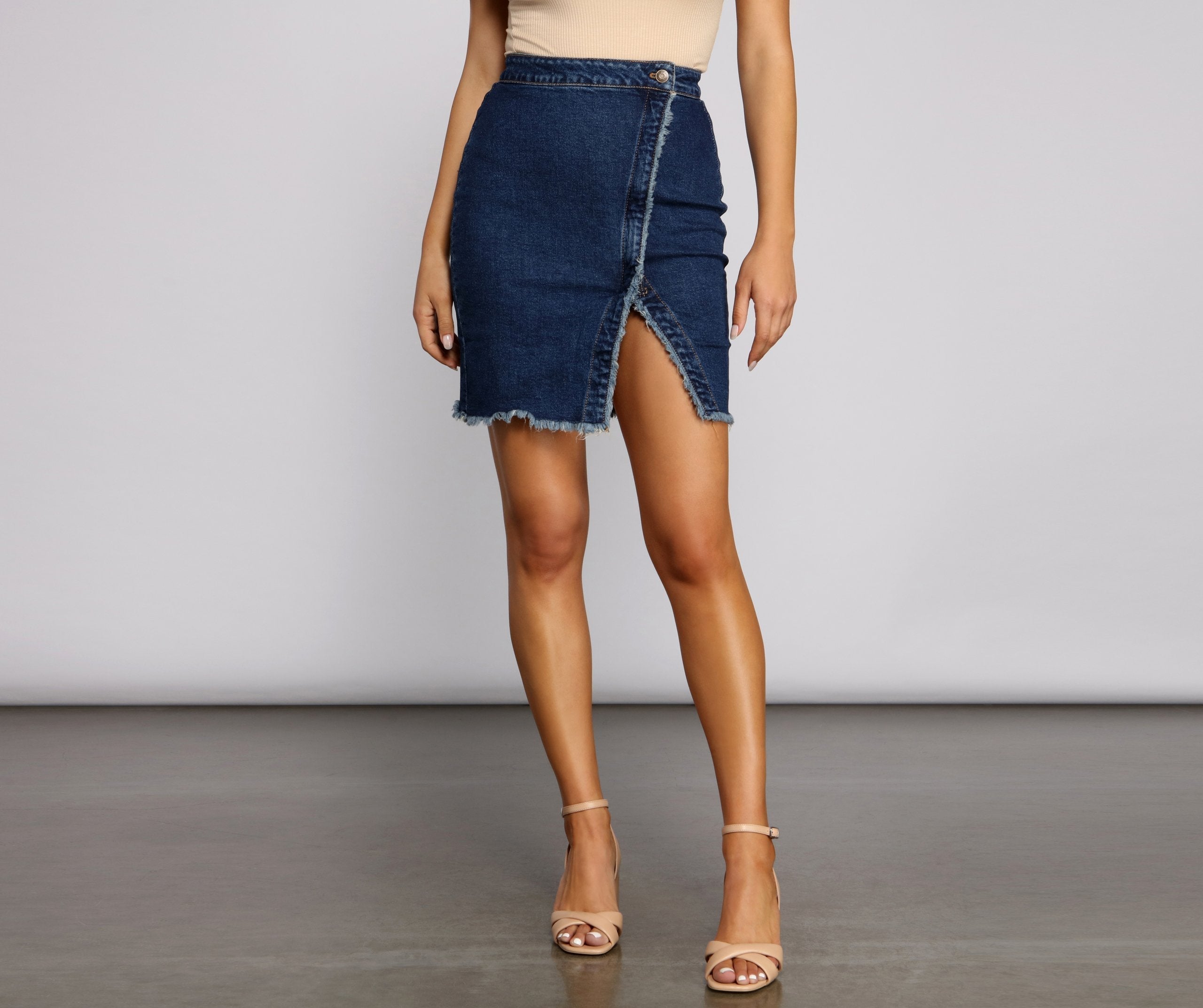 Wrapped In Styled Frayed Denim Skirt Sai Feel