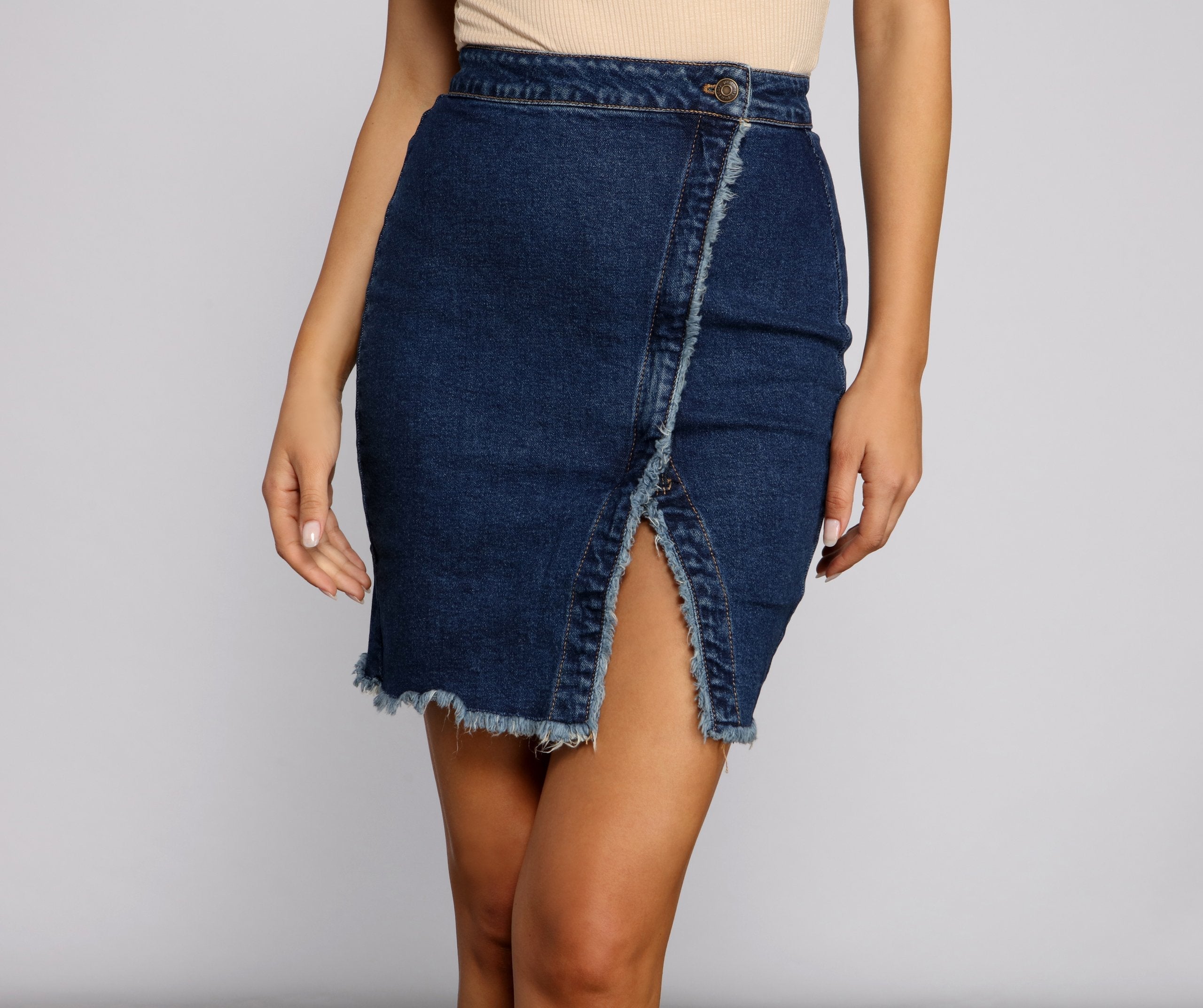 Wrapped In Styled Frayed Denim Skirt Sai Feel