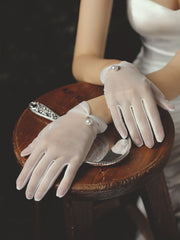 Wrist Length Faux Pearl bow Bridal wedding Gloves accessories Sai Feel