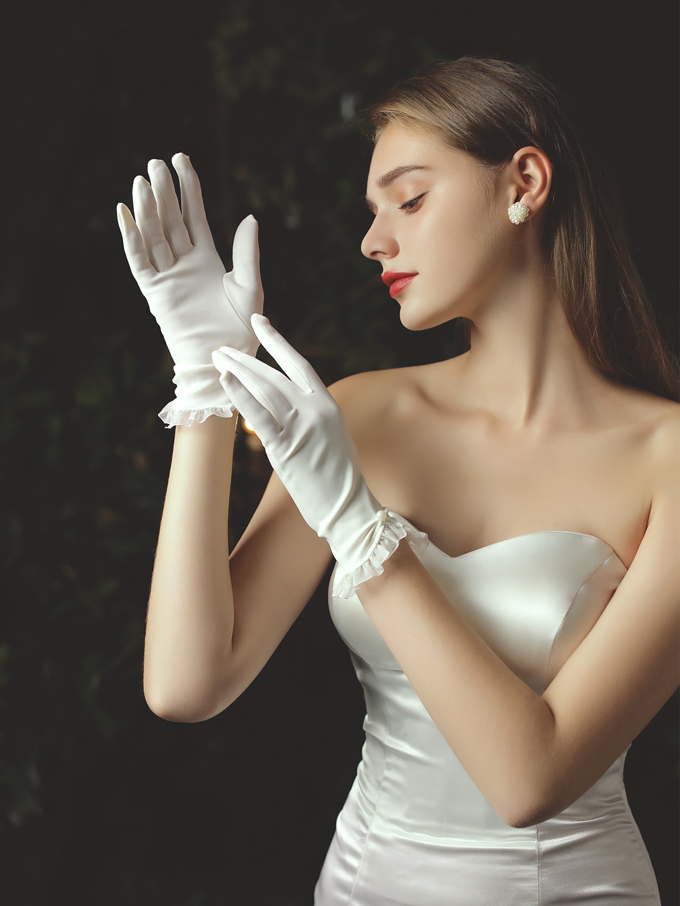 Wrist Length ruffle Bridal wedding Gloves accessories Sai Feel