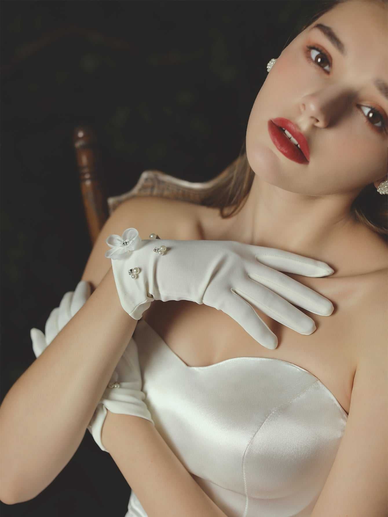 Wrist Length satin Bridal wedding Gloves accessories Sai Feel