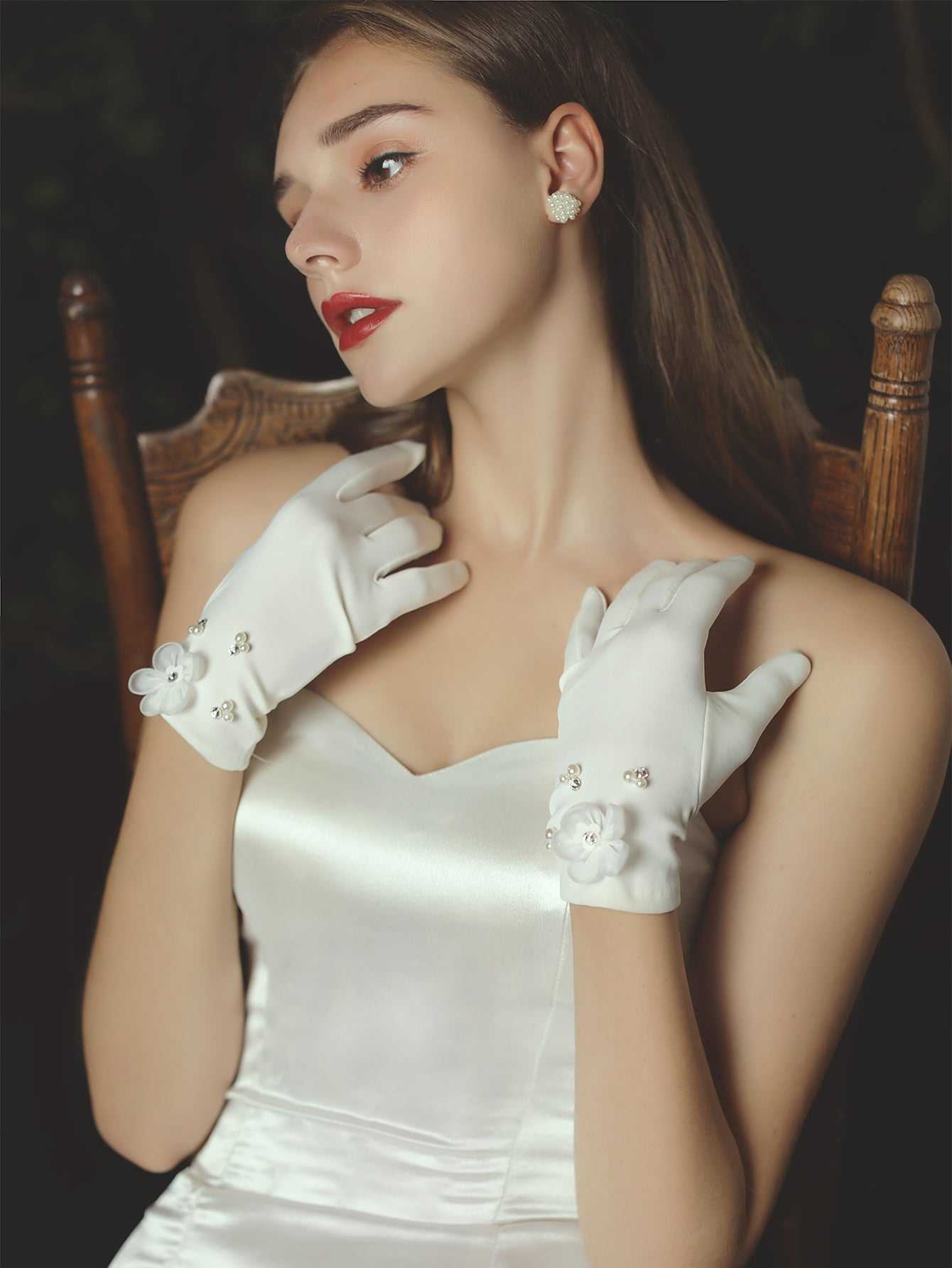 Wrist Length satin Bridal wedding Gloves accessories Sai Feel