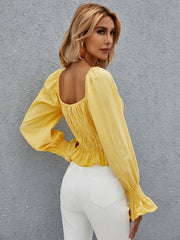 Yellow Ruffle Hem Shirred Blouse Sai Feel