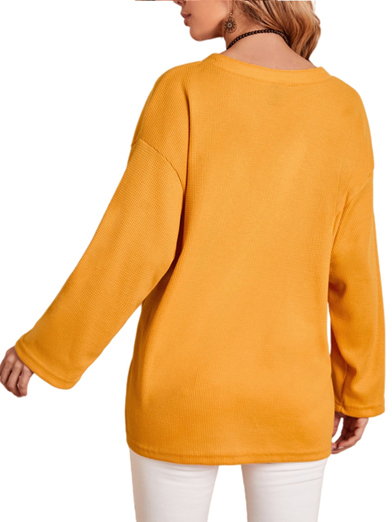 Yellow Solid Color Casual V Neck Shirt Sai Feel