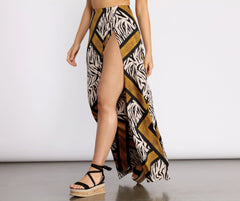 Zebra Print High Slit Maxi Skirt Sai Feel