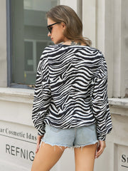 Zebra Striped Print Drop Shoulder Sweatshirt Sai Feel