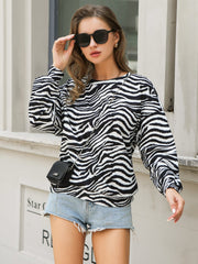 Zebra Striped Print Drop Shoulder Sweatshirt Sai Feel