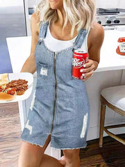 Zip Pocket Suspenders Strap Denim Dress Sai Feel