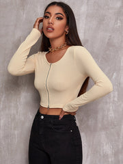 Zip Up Rib-knit Crop Top Sai Feel