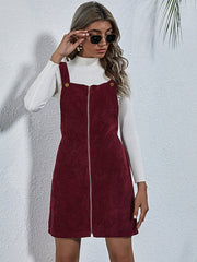 Zipper Up Corduroy Overall Dress Sai Feel