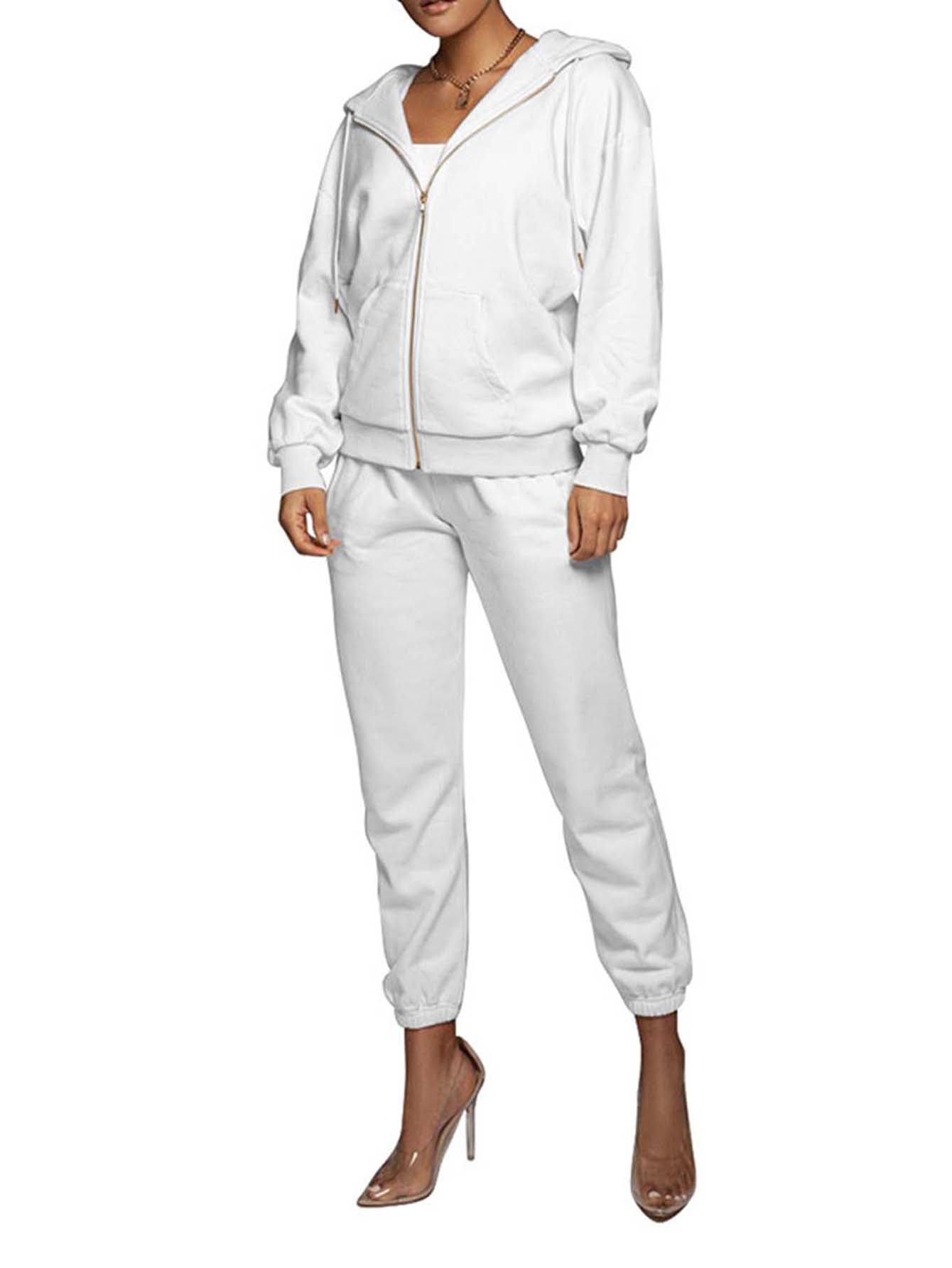 Zipper stylish solid color pocket hoodie fleece pant 2 piece sports set Sai Feel