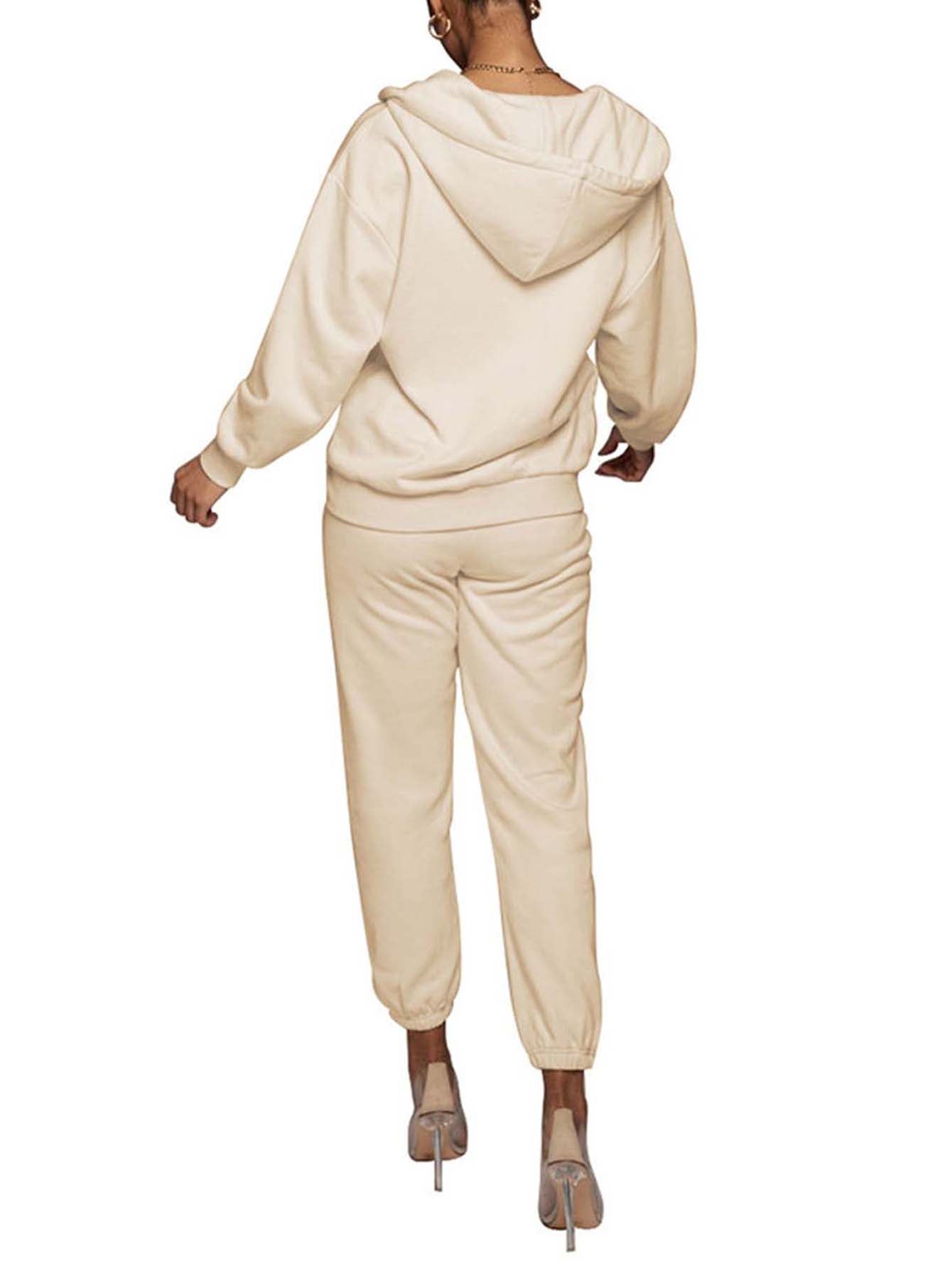 Zipper stylish solid color pocket hoodie fleece pant 2 piece sports set Sai Feel