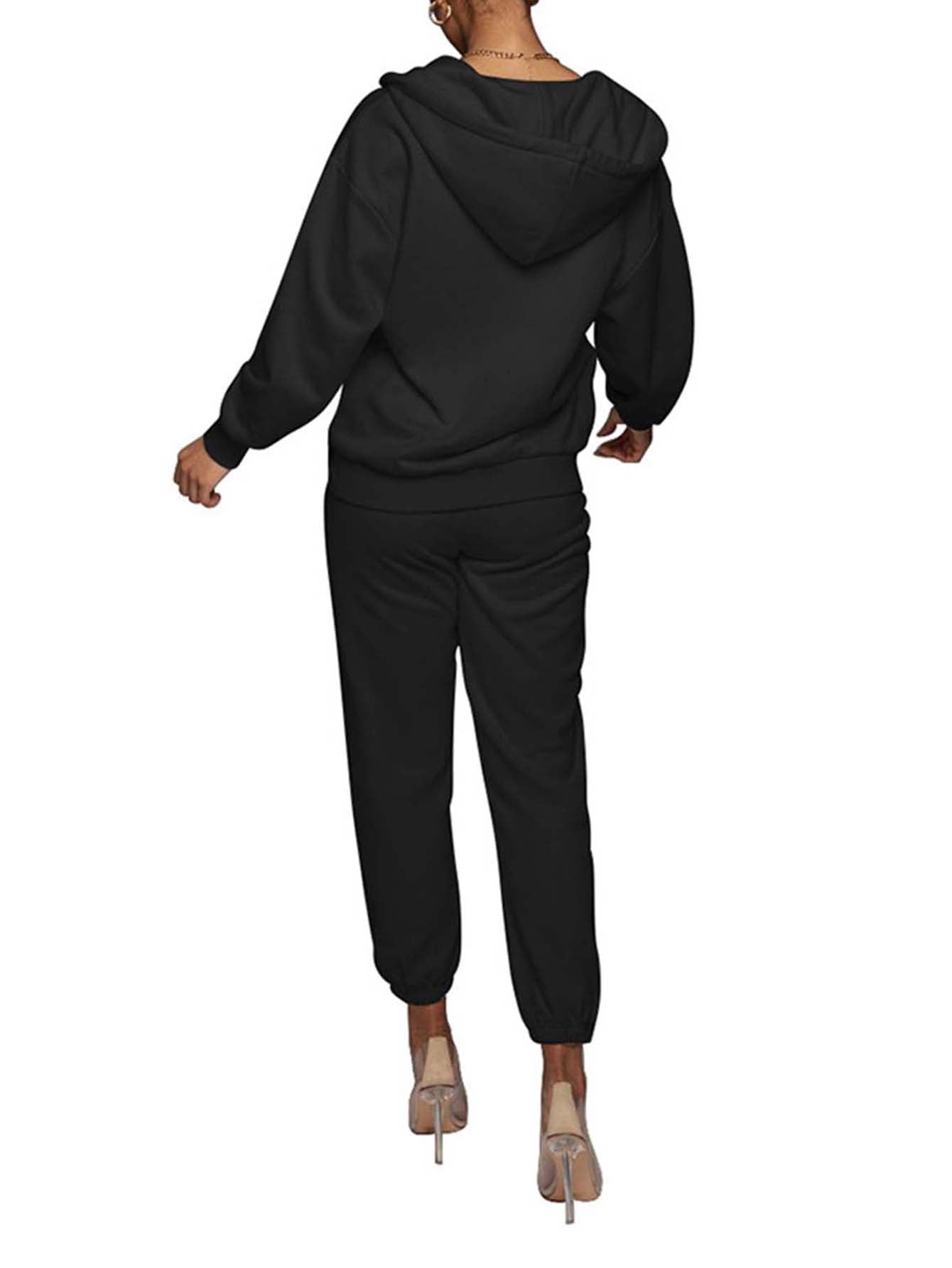 Zipper stylish solid color pocket hoodie fleece pant 2 piece sports set Sai Feel