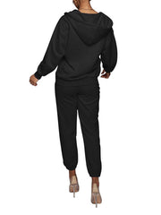 Zipper stylish solid color pocket hoodie fleece pant 2 piece sports set Sai Feel