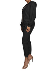 Zipper stylish solid color pocket hoodie fleece pant 2 piece sports set Sai Feel