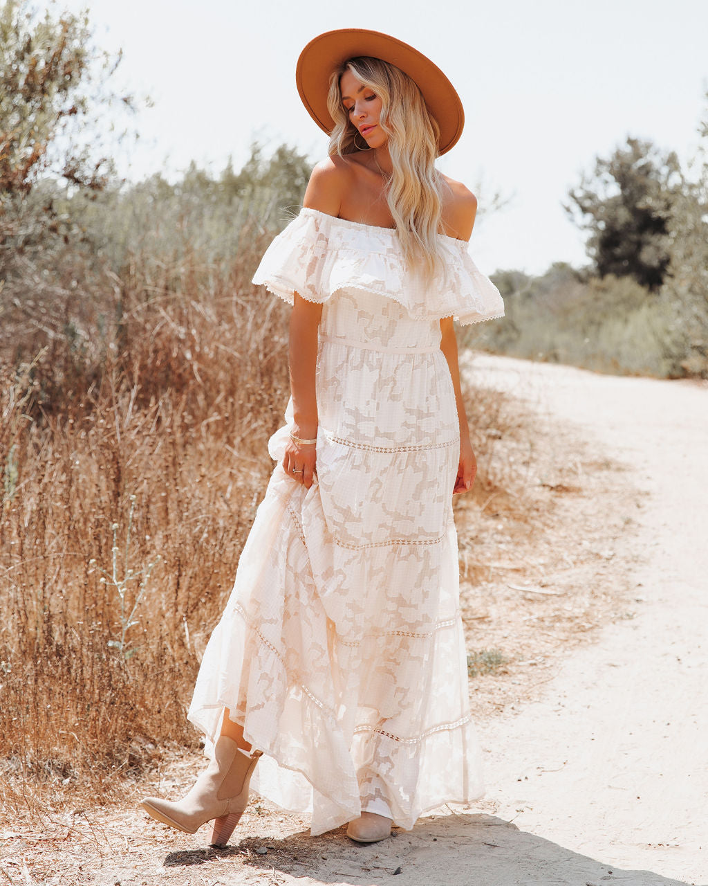 Above The Clouds Off The Shoulder Maxi Dress - FINAL SALE