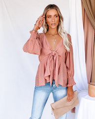 Addicted To Love Textured Tie Front Peplum Top - Rose