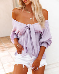 Addicted To Love Textured Tie Front Peplum Top - Iris - FINAL SALE