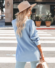Addyson Button Down Knit Shacket - Baby Blue