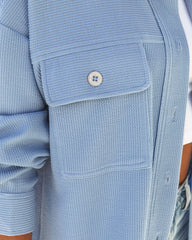 Addyson Button Down Knit Shacket - Baby Blue